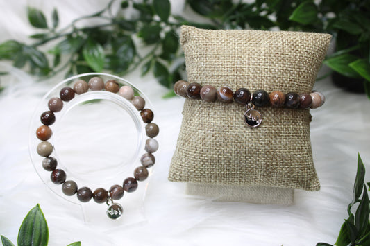 8mm PETRIFIED WOOD BRACELET